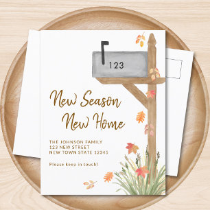 Neue Jahreszeit Neue Zuhause fallen Ankündigungspostkarte