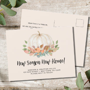 Neue Jahreszeit Neue Zuhause Herbst Kürbisbewegung Ankündigungspostkarte