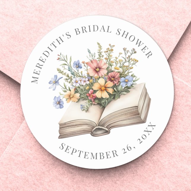Neue Kapitel Blumenbuch Junggesellinnenabschied Runder Aufkleber (New Chapter Floral Book Bridal Shower Classic Round Sticker)