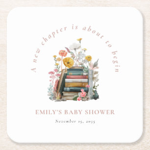 Neue Kapitel Florale Babyparty Rechteckiger Pappuntersetzer