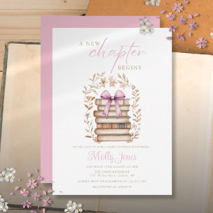 Neue Kapitel-Geschichtenbuch Rosa Schleife Baby-Pa Einladung