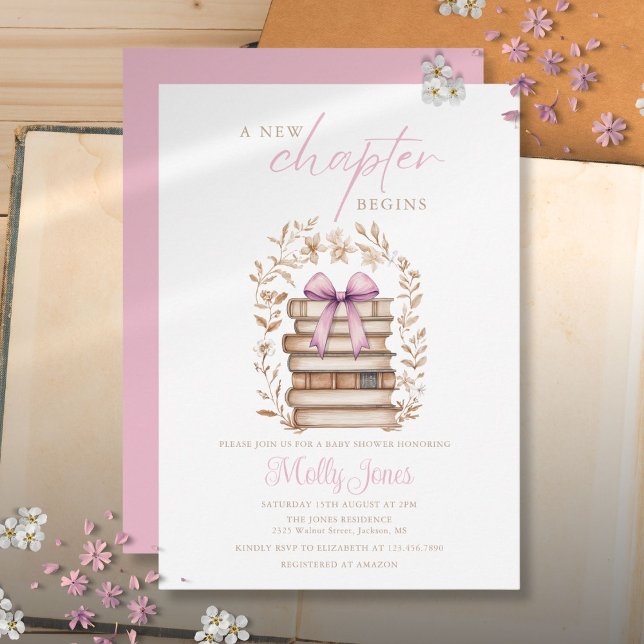 Neue Kapitel-Geschichtenbuch Rosa Schleife Baby-Pa Einladung (New Chapter Storybook Pink Bow Baby Shower Invitation)