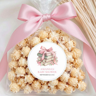 Neue Kapitel Pink Bow Bücher Florale Babyparty Runder Aufkleber
