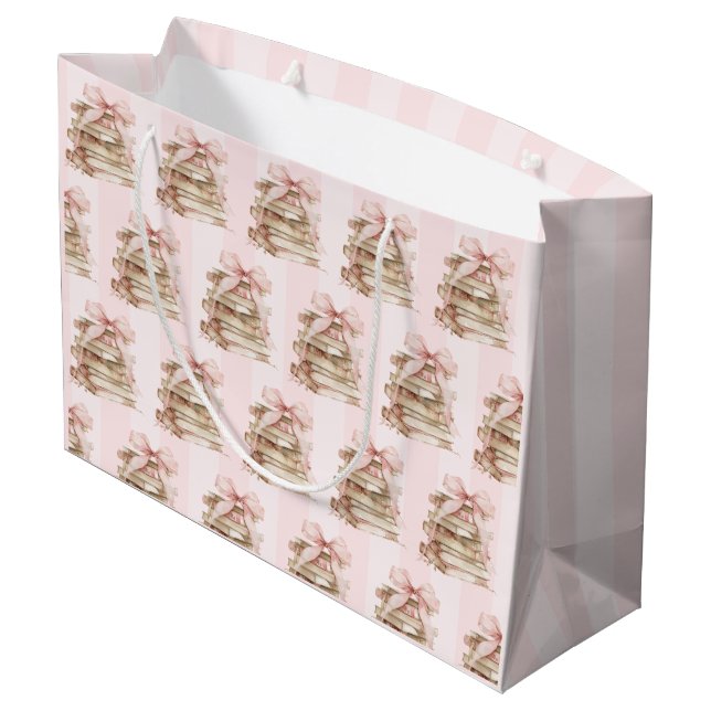 Neue Kapitel Rosa Bogen Streifen  Große Geschenktüte (Rückseite Schrägansicht)
