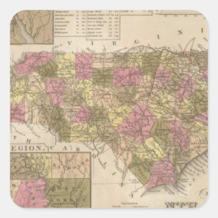 Neue Karte des North Carolina Quadratischer Aufkleber