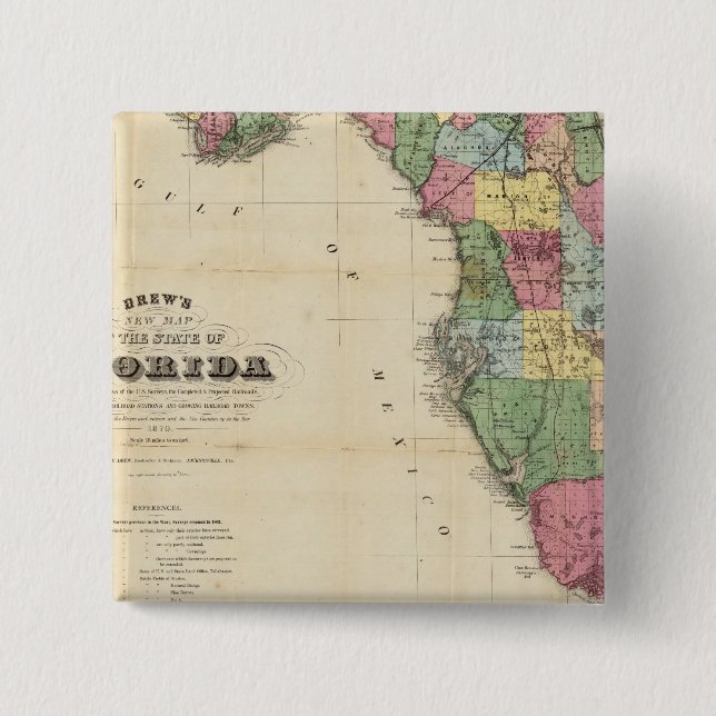 neue Karte des Staat von Florida Gezeichnet Button (Vorderseite)