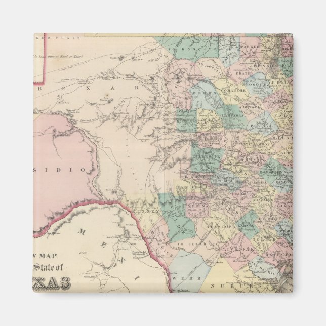 Neue Karte des Staat von Texas Magnet (Vorne)