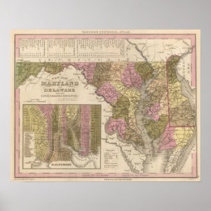 Neue Karte von Maryland und Delaware Poster