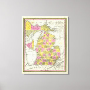 Neue Karte von Michigan 2 Leinwanddruck