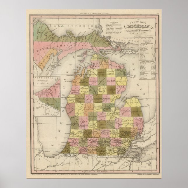 Neue Karte von Michigan Poster (Vorne)