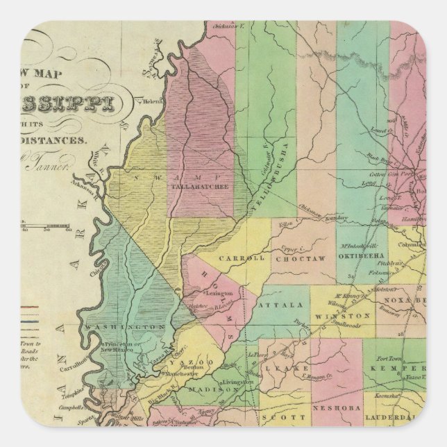 Neue Karte von Mississippi 2 Quadratischer Aufkleber (Vorderseite)