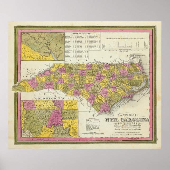 Neue Karte von Nth Carolina Poster (Vorne)