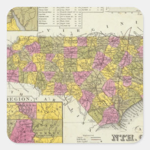 Neue Karte von Nth Carolina Quadratischer Aufkleber