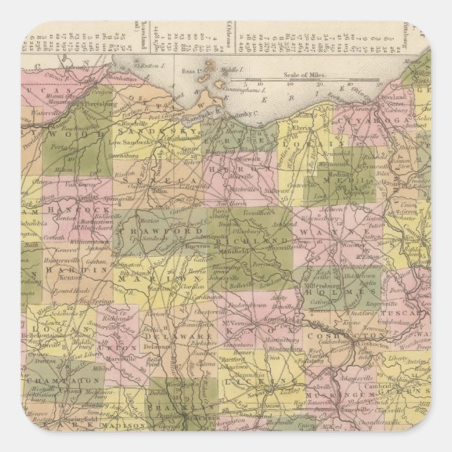 Neue Karte von Ohio Quadratischer Aufkleber (Vorderseite)