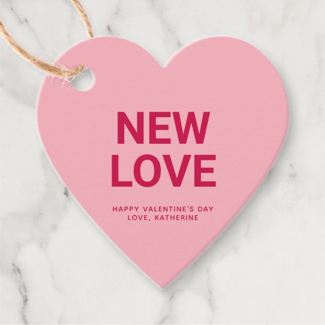 Neue Liebe rosa Herz niedlich Valentinstag Brauch Geschenkanhänger (Vorderseite)