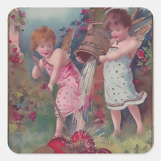 Neue Liebe und Herzen Quadratischer Aufkleber (Vorderseite)