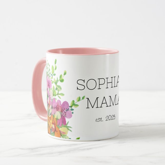 Neue Mama-Tasse, PINK-BLUME Tasse (Vorderseite Links)