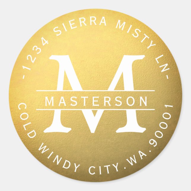 Neue monogramm-Gold-Circle-Rücksendeadresse Runder Aufkleber (Vorderseite)