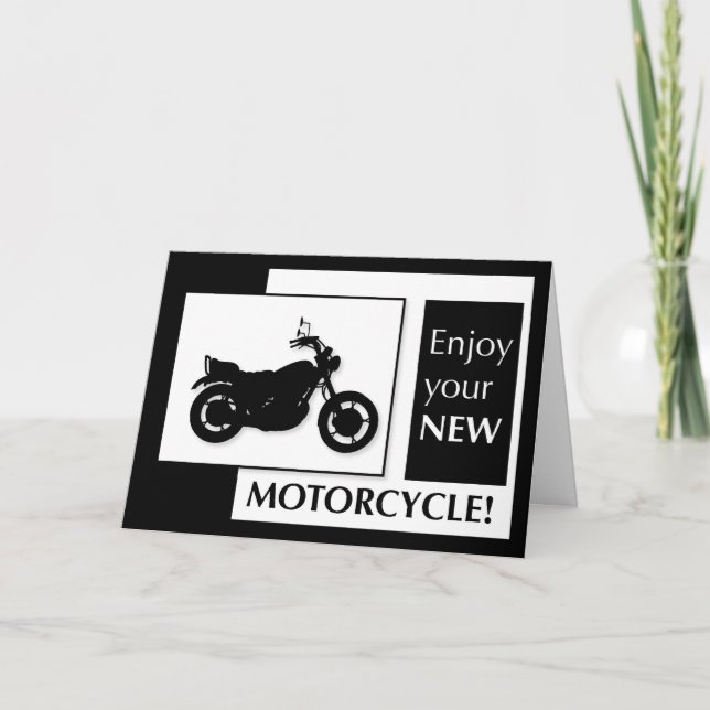 Neue Motorradgratulation, Schwarz und Weiß Karte (Vorderseite)
