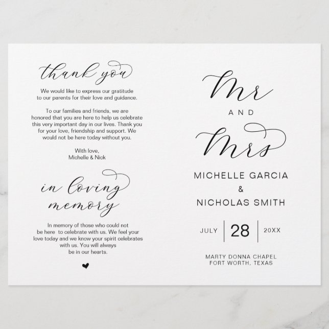 Neue Mr. und Mrs., Foldable Wedding Programs (Vorderseite)
