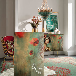 Neue Muster, verblasste Blumen, Rot und Grün Seidenpapier