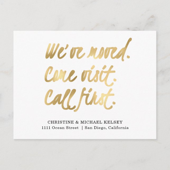 Neue neue Zuhause-Adresse in Scripture Gold Ankündigungspostkarte (Vorderseite)