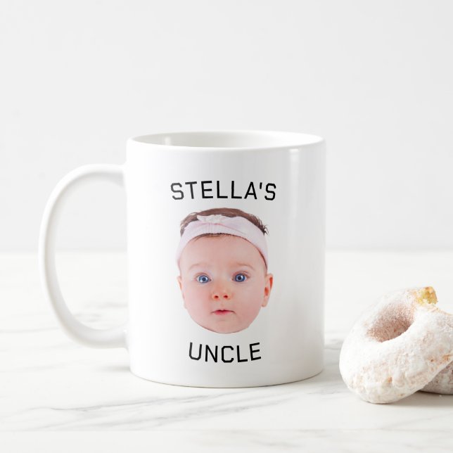 Neue Onkel-Geschenke-Tasse, Custom Baby-Face-Foto- Kaffeetasse (Mit Donut)