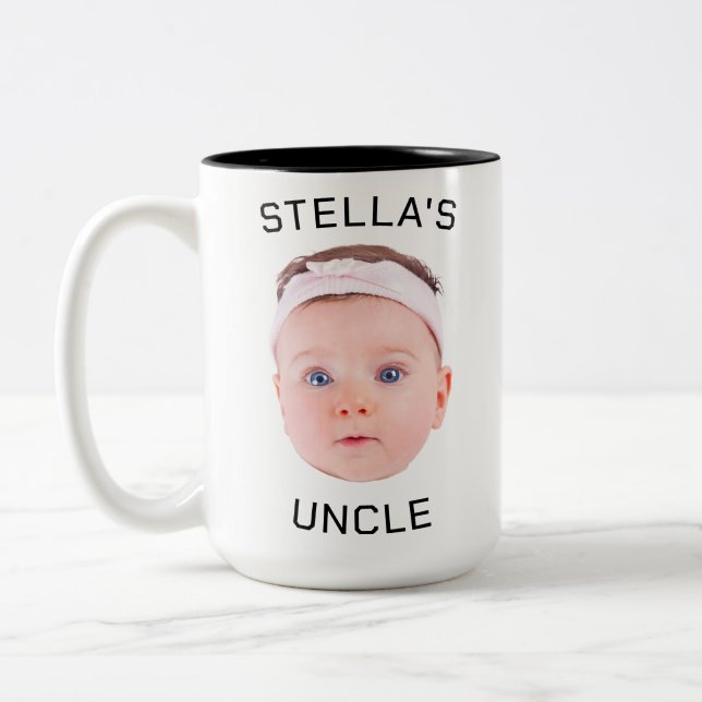 Neue Onkel-Geschenke-Tasse, Custom Baby-Face-Foto- Zweifarbige Tasse (Links)