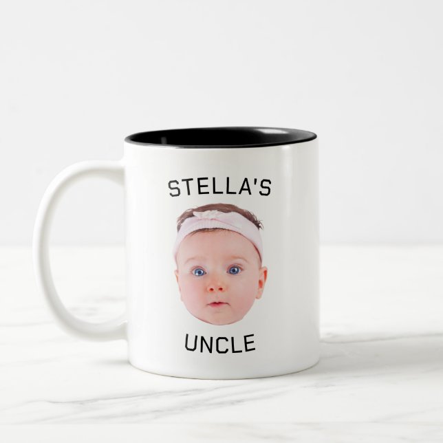 Neue Onkel-Geschenke-Tasse, Custom Baby-Face-Foto- Zweifarbige Tasse (Links)
