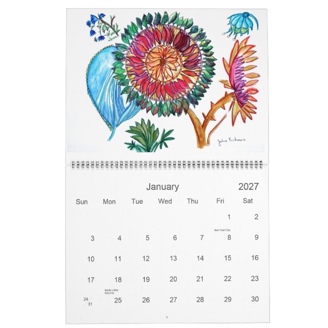 Neue Orangefarbene und lila Blume Kalender (Jan 2027)