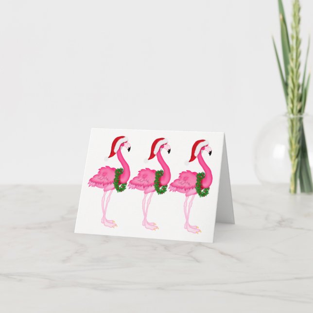 Neue Pink Flamingo Weihnachtskarte Feiertagskarte (Vorderseite)