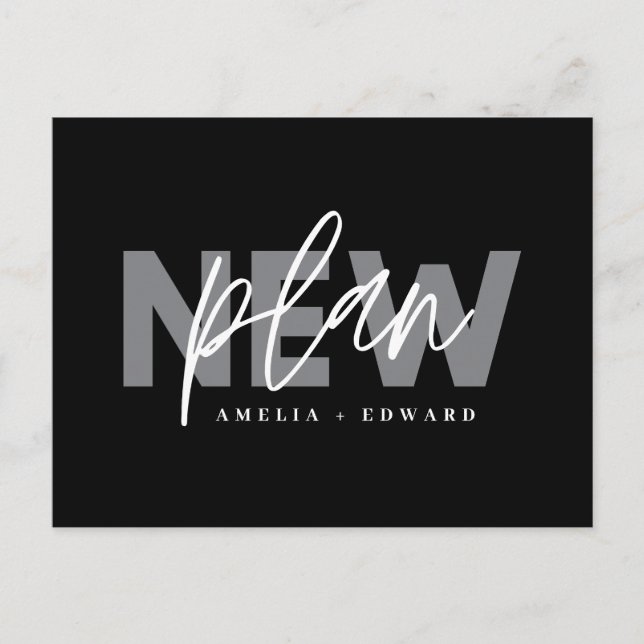 Neue Plan moderne Typografie Hochzeit ändern das D Ankündigungspostkarte (Vorderseite)