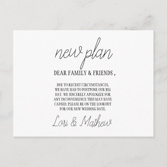 Neue Plan Occasion Change of Date Announcement Car Ankündigungspostkarte (Vorderseite)