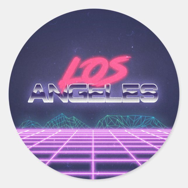 Neue Retro Wave LA Mountains Runder Aufkleber (Vorderseite)