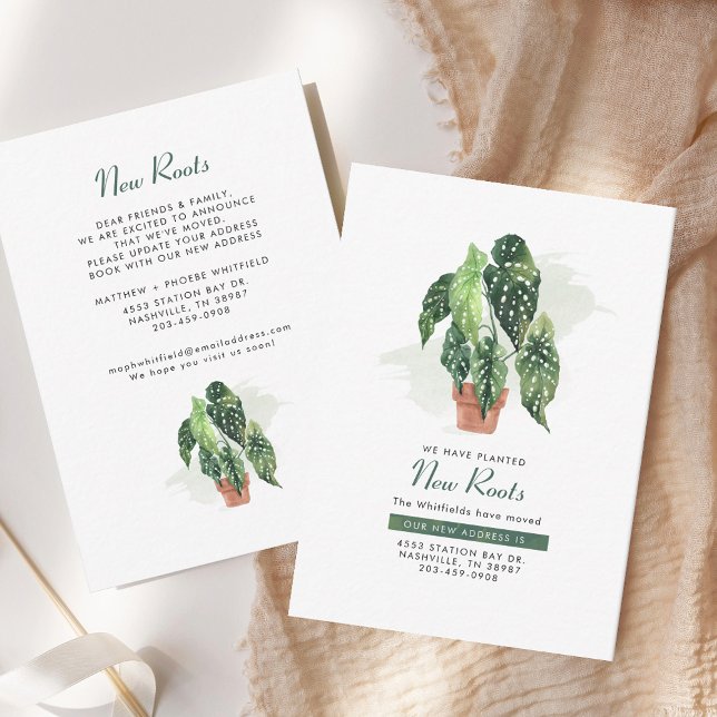 Neue Roots Moving Change Address Announcement Mitteilungskarte (Potted Plant Modern Moving Announcement)