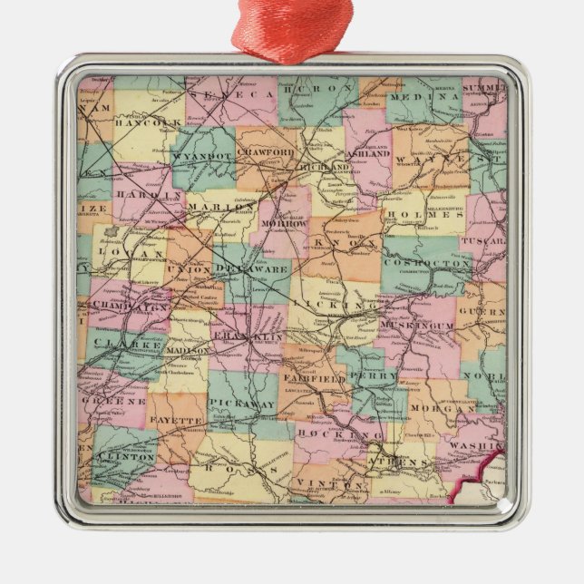 Neue SchienenStraßenkarte des Staat von Ohio Ornament Aus Metall (Vorne)