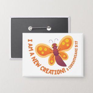 Neue Schöpfung süßer Schmetterling Cartoon Bibelve Button