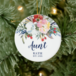 Neue Tante etablierte Personalisierte Land Florals Keramik Ornament