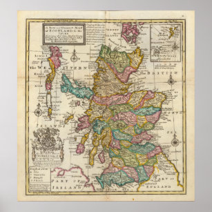 Neue und korrekte Karte von Schottland und den Ins Poster