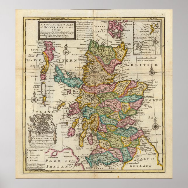 Neue und korrekte Karte von Schottland und den Ins Poster (Vorne)