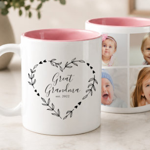 Neue Ururgroßmutter Jahr Est. Vier Foto-Collage Zweifarbige Tasse