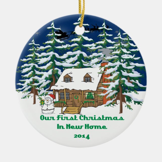 Neue Weihnachtskabine des Zuhause-2014 Keramikornament (Vorne)
