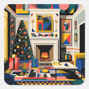 Neue Welle 1980er Pop-Art-Weihnachten Quadratischer Aufkleber