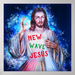 Neue Welle Jesus, die aus dem Himmel Christlich Poster