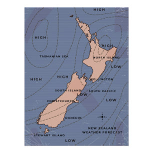 neue Wetterkarte für Zealand und Vintag Poster