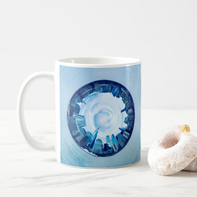Neue Wolkenkratzer-Wolkenkratzer im runden Kaffee  Kaffeetasse (Mit Donut)