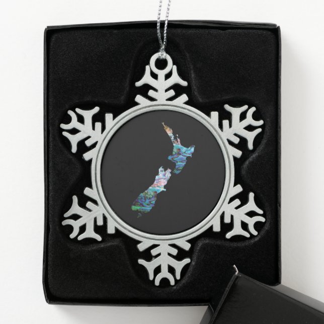 NEUE ZEALAND-KARTE EINFACHE PAUA SCHNEEFLOCKEN Zinn-Ornament (Box)
