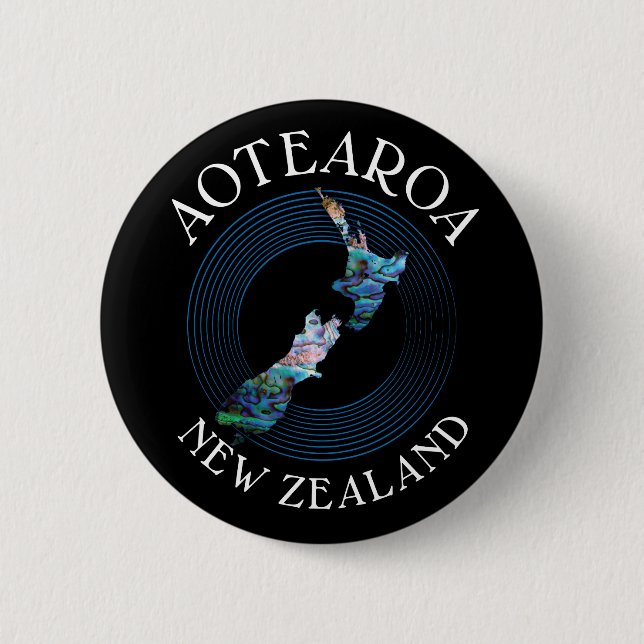 NEUE ZEALAND-KARTE PAUA 6 CM RUNDABZEICHEN BUTTON (Vorderseite)