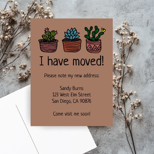 Neue Zuhause Address Moving Ankündigung Niedlich C Postkarte (New Home Address Moving Announcement Cute Cacti Postcard
)