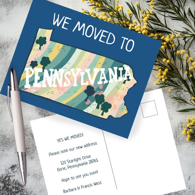 NEUE ZUHAUSE ADDRESS Pennsylvania Staat Karte (NEW HOME ADDRESS Moving Announcement Pennsylvania State Map Postcard
)